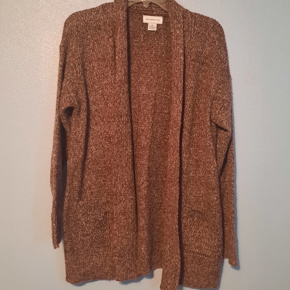 Liz Claiborne Women’s Long Sleeve Open Front Cardigan Sweater Burgundy Passion L